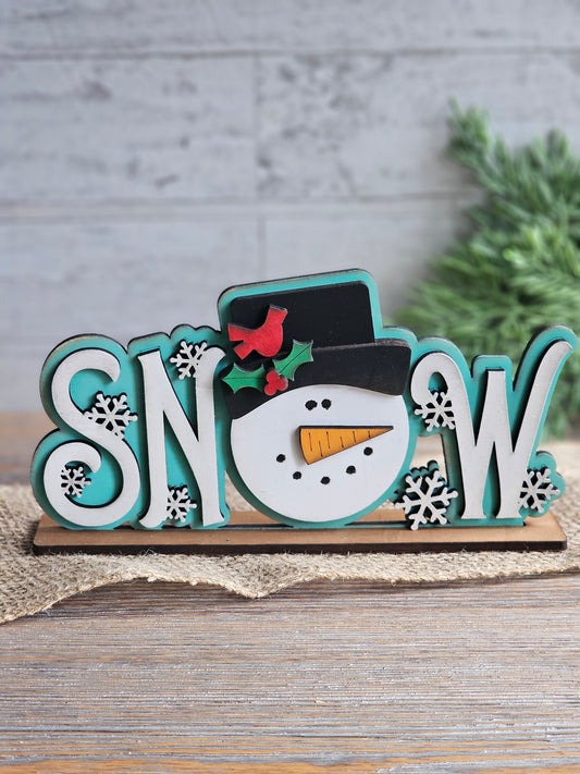 SNOW Wood Sign - Hand-Painted Winter Shelf Sitter Decoration