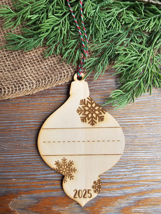 2025 Kids Name Writing Ornament, Wood Ornament Keepsake