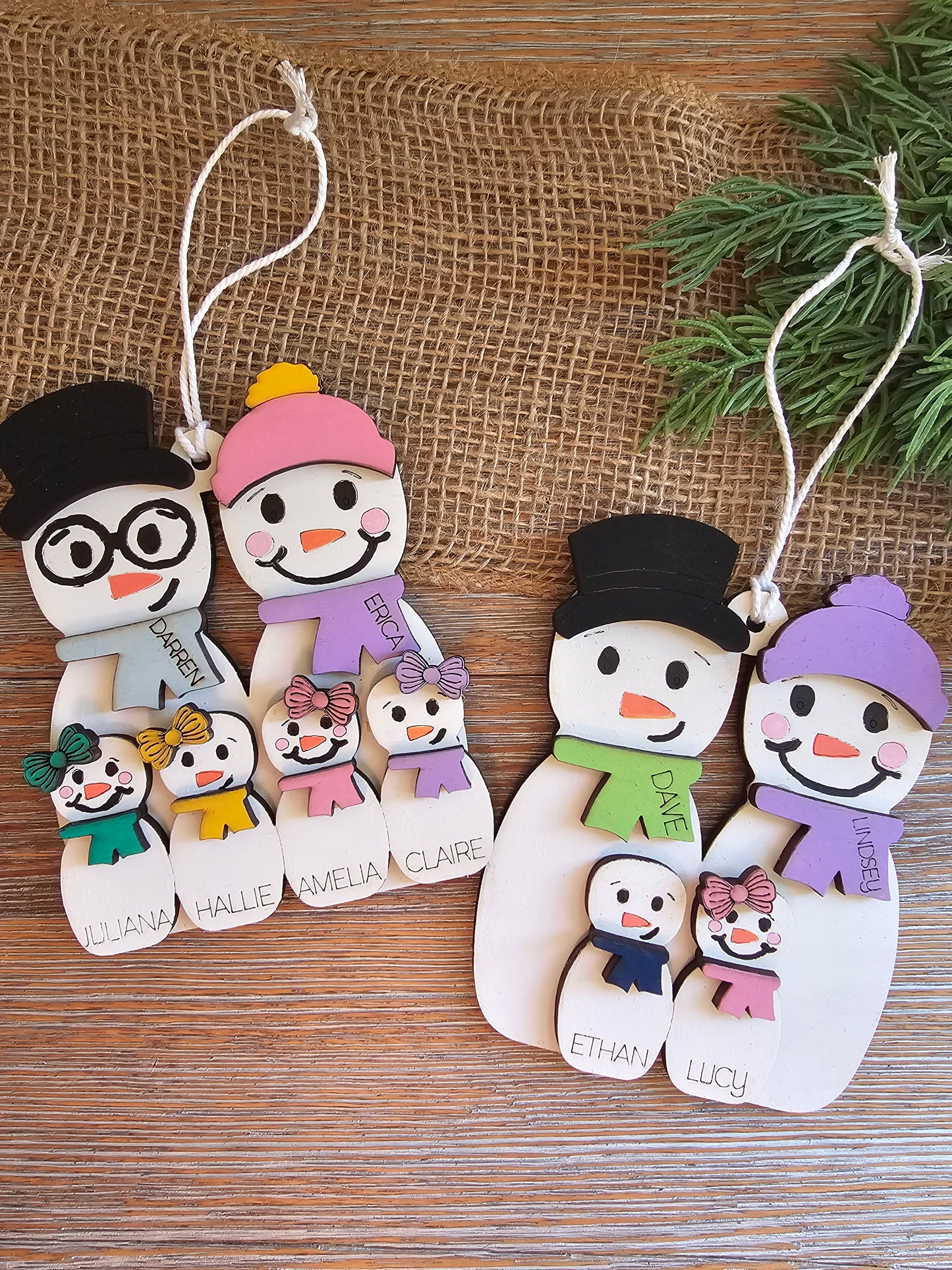 Personalized Snowman Family Ornament – Custom Names & Family Sizes