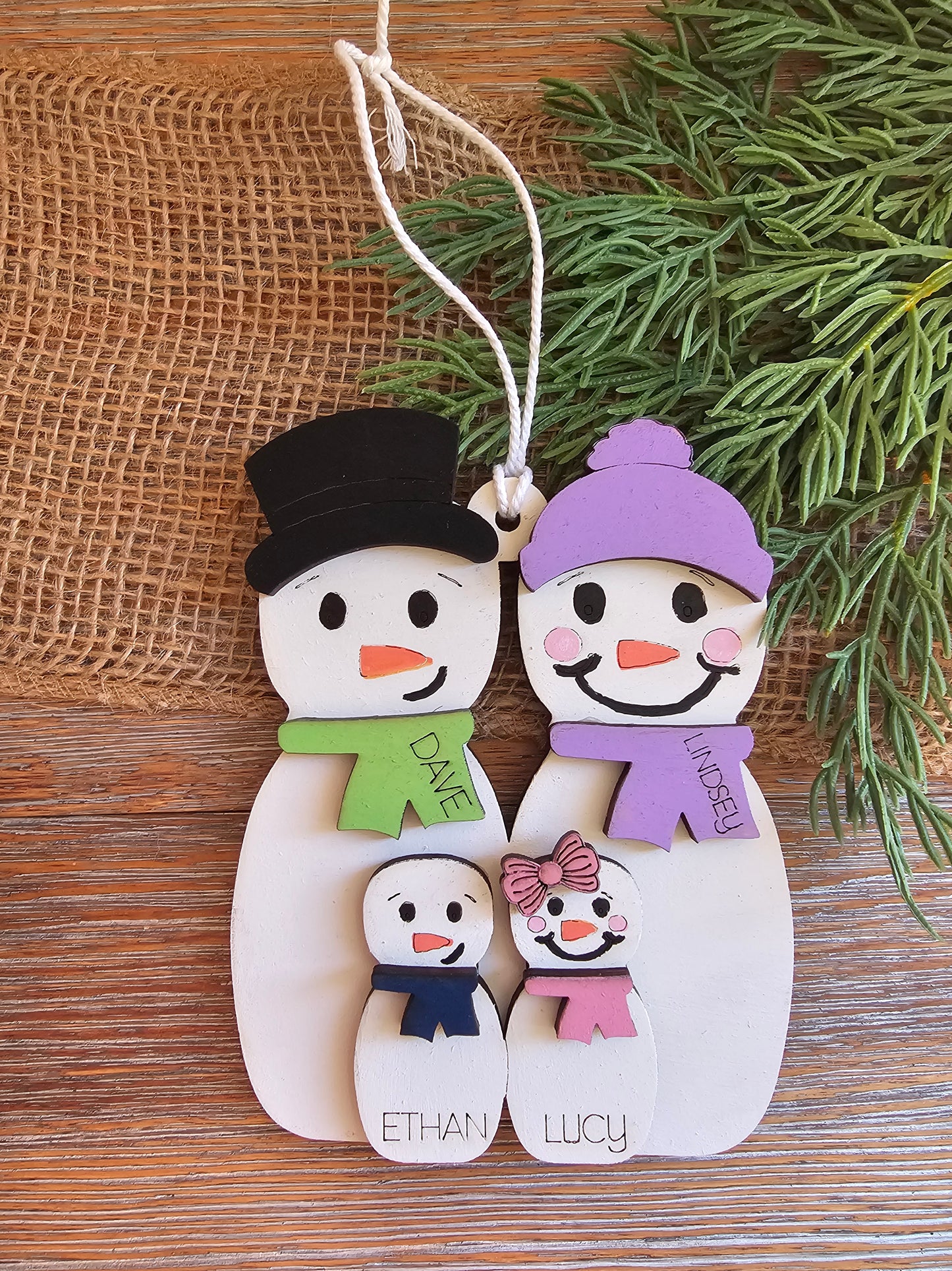 Personalized Snowman Family Ornament – Custom Names & Family Sizes