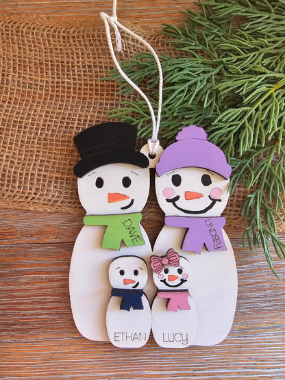 Personalized Snowman Family Ornament – Custom Names & Family Sizes