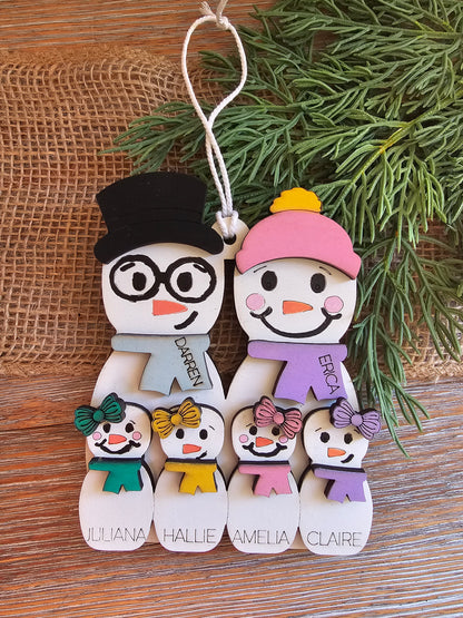 Personalized Snowman Family Ornament – Custom Names & Family Sizes