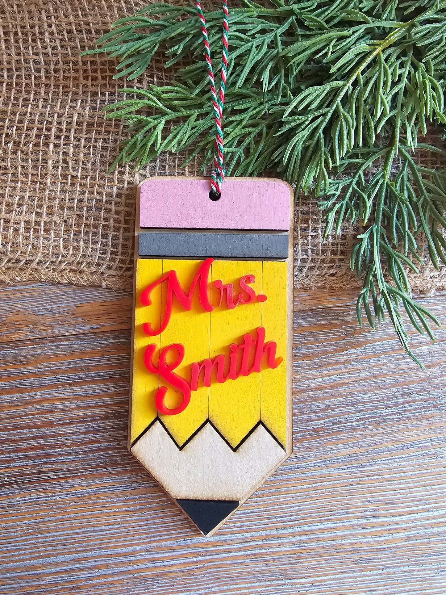 Personalized Pencil Teacher Ornament – Custom Name Gift