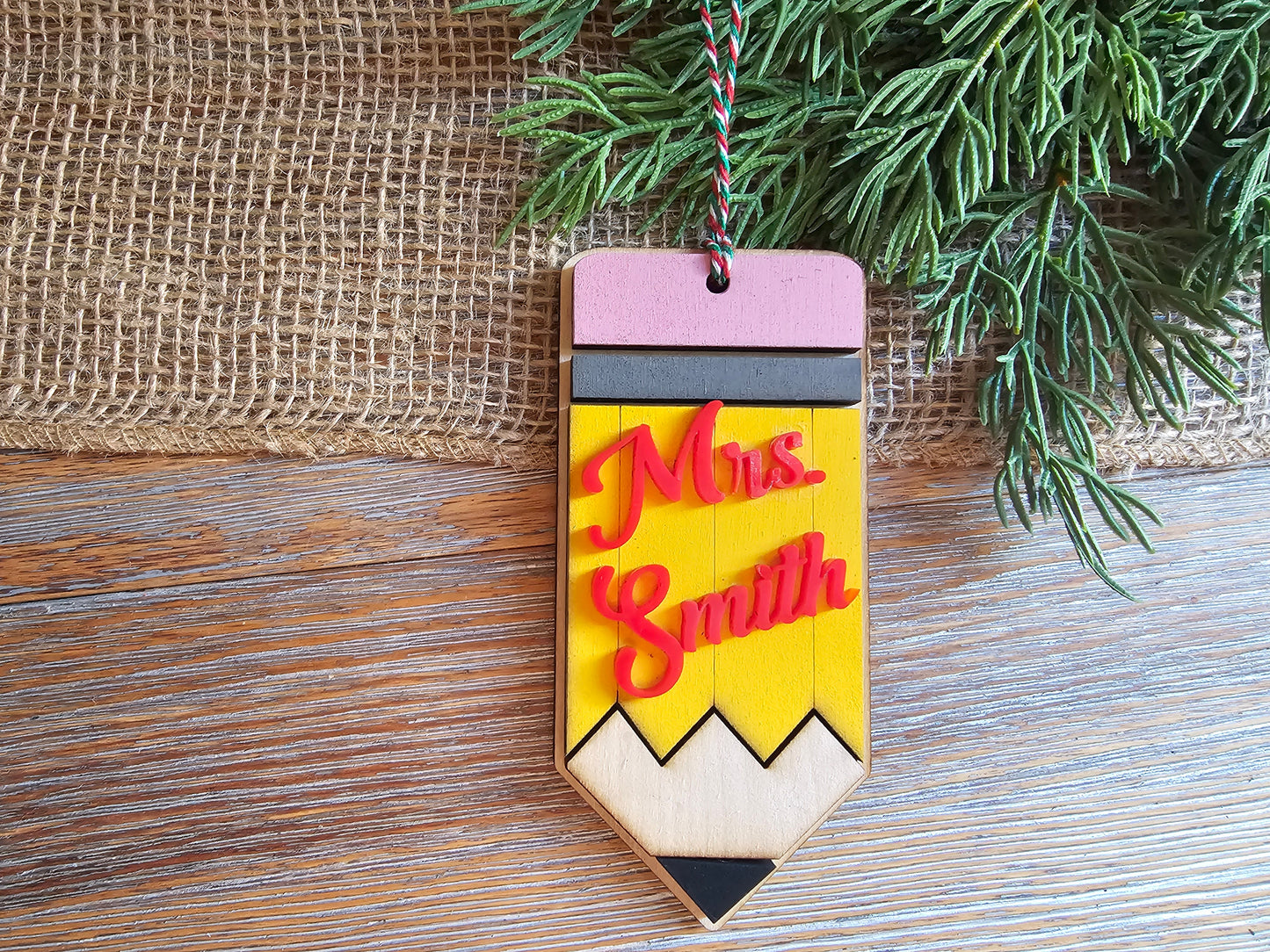 Personalized Pencil Teacher Ornament – Custom Name Gift