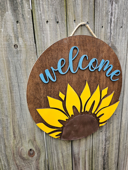 Welcome Sunflower Wooden Door Hanging Sign