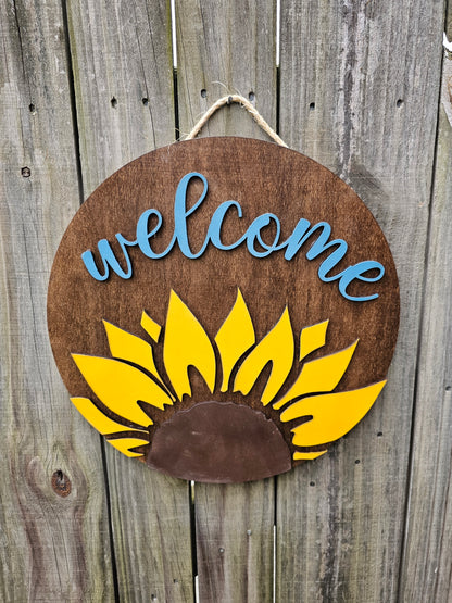 Welcome Sunflower Wooden Door Hanging Sign