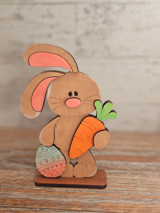 Floppy Ear Bunny with Carrot and Easter Egg Wood Decor