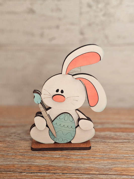Floppy Ear Bunny Painting Easter Egg Wood Decor