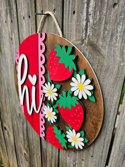 Strawberry Hi Wood Door Sign