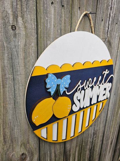 Sweet Summer Lemon Wood Door Sign