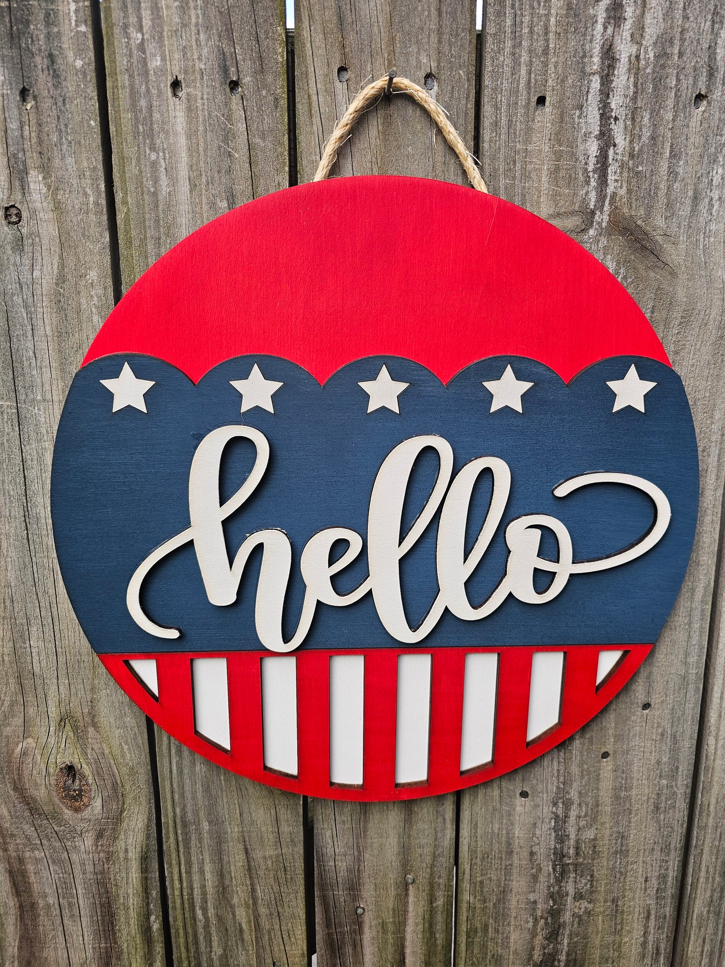 Hello Patriotic Wood Door Sign