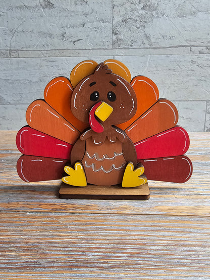 Hand-Painted Wooden Turkey Shelf Sitter | Thanksgiving Decor