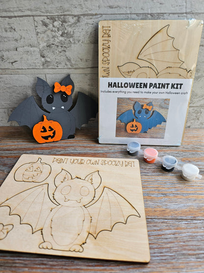 Spooky Bat and Pumpkin Halloween DIY Wood Paint Kit