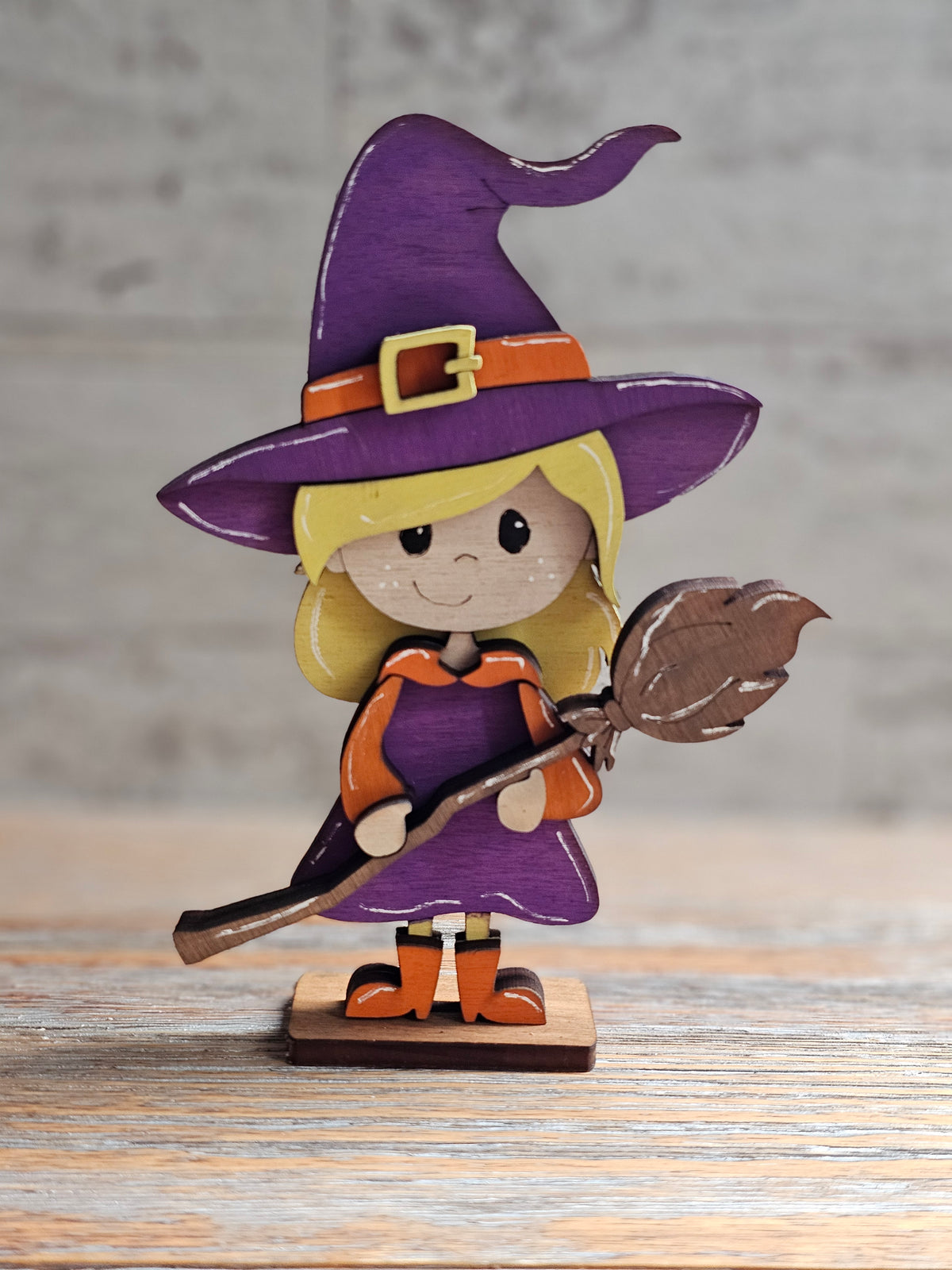 Halloween Witch with Blonde Hair Wood Shelf Sitter