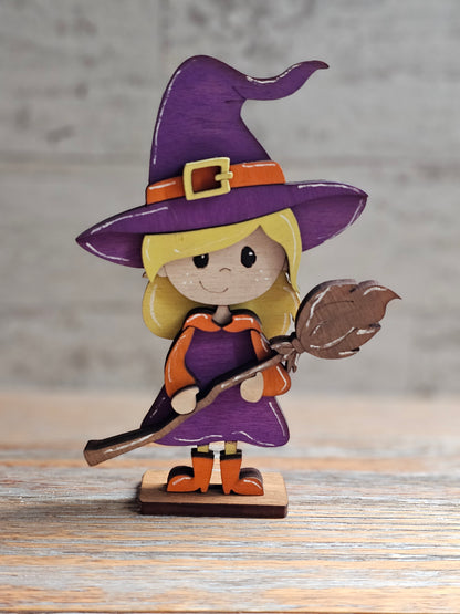 Halloween Witch with Blonde Hair Wood Shelf Sitter