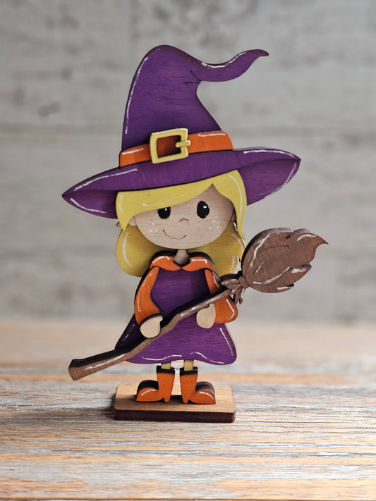 Halloween Witch with Blonde Hair Wood Shelf Sitter