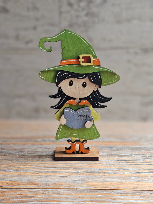 Halloween Witch with Spell Book Wood Shelf Sitter