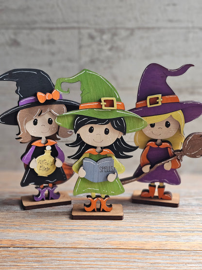 Halloween Witch with Blonde Hair Wood Shelf Sitter