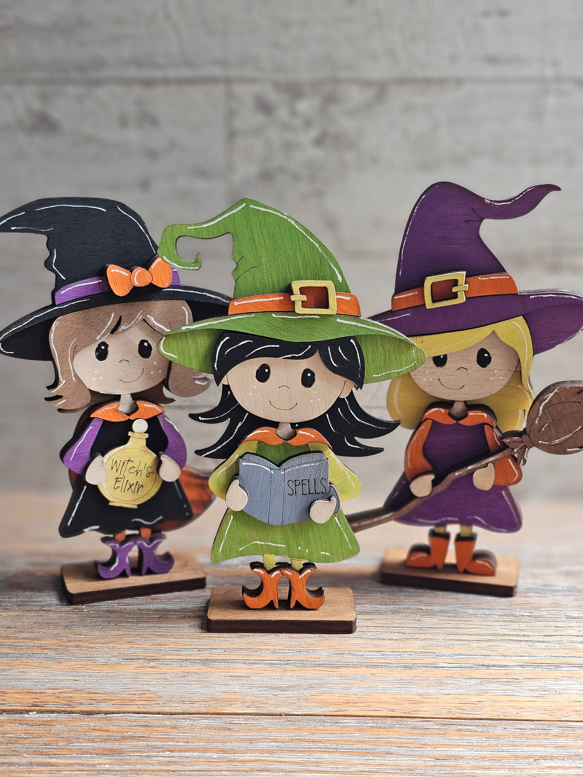 Halloween Witch with Spell Book Wood Shelf Sitter