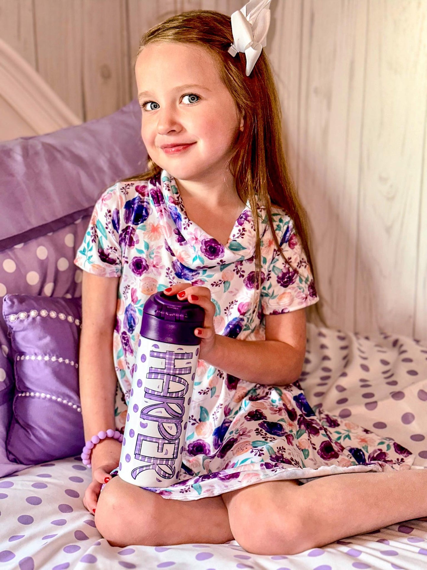 Purple Watercolor Flip Top Water Bottle - Personalized