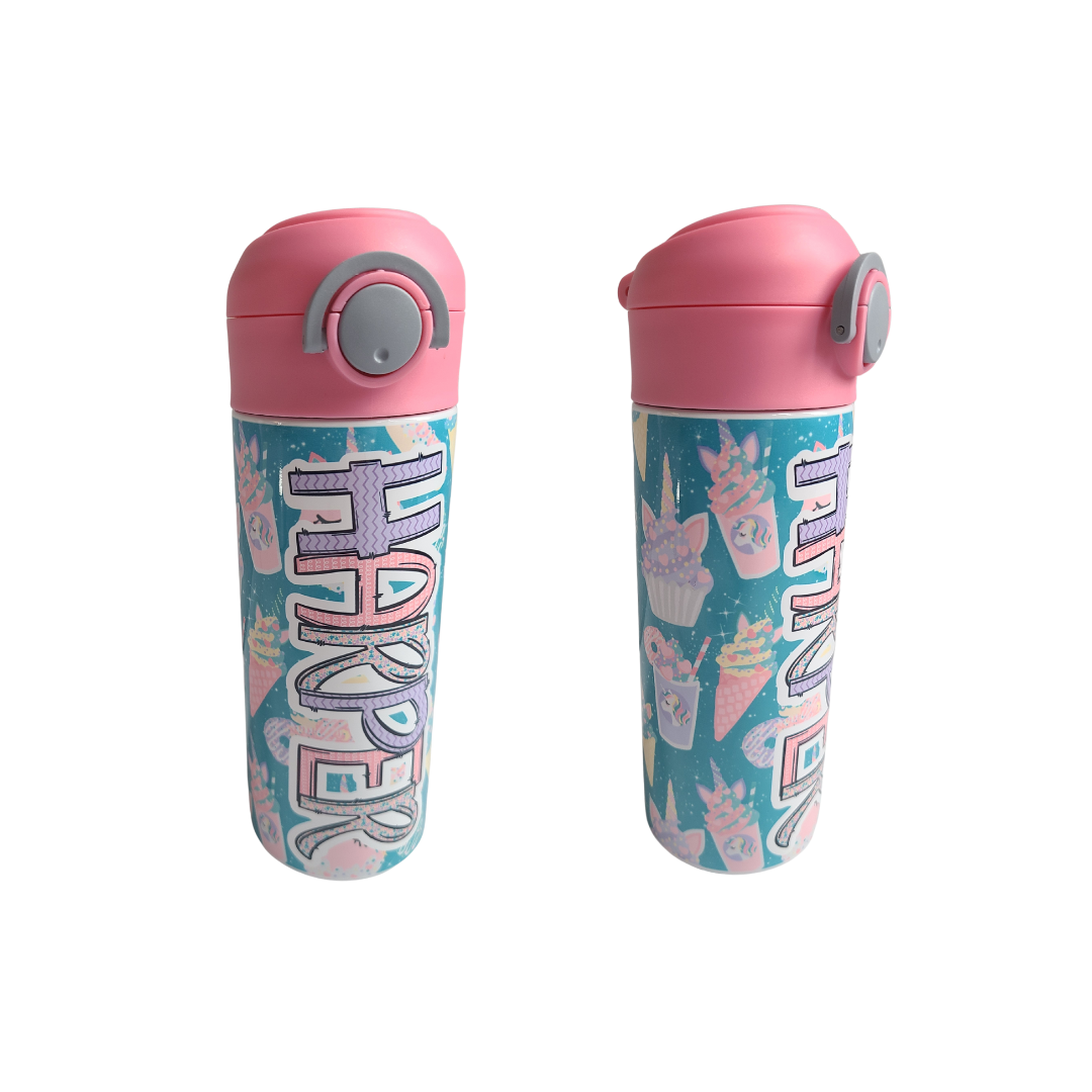 Personalized Unicorn Treats Water Bottle - 12 oz Flip Top Water Bottle with Straw