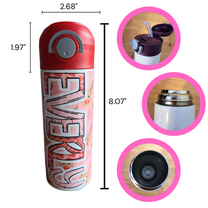 Pink Reindeer Flip Top Water Bottle - Personalized