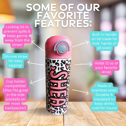 Heart Leopard Print Personalized Water Bottle