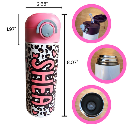 Heart Leopard Print Personalized Water Bottle