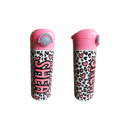 Heart Leopard Print Personalized Water Bottle