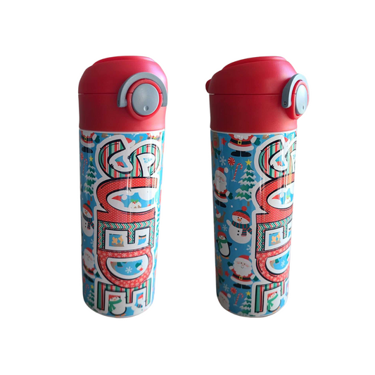 Santa & Penguins Christmas Flip Top Water Bottle - Personalized