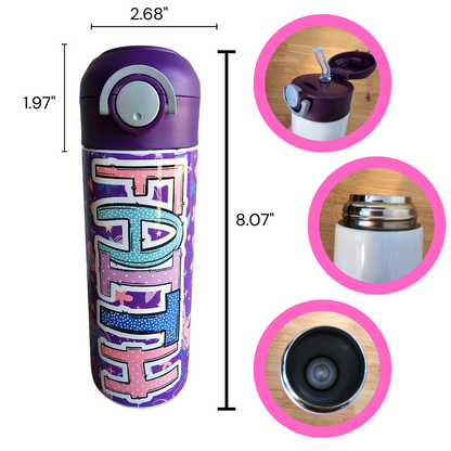 Purple Unicorns Flip Top Water Bottle - Personalized