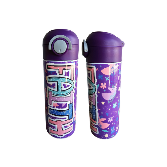 Purple Unicorns Flip Top Water Bottle - Personalized