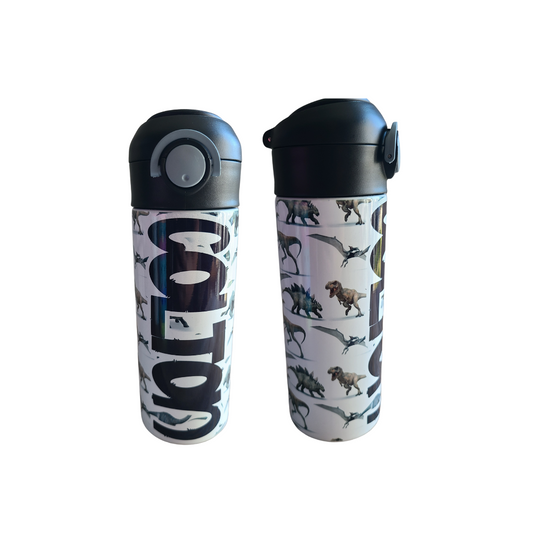 Realistic Dinosaurs Flip Top Water Bottle - Personalized