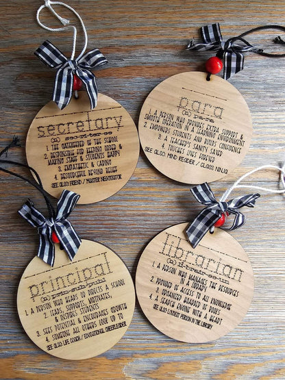 School Support Staff Ornaments - Parapro, Principal, Librarian, Secretary