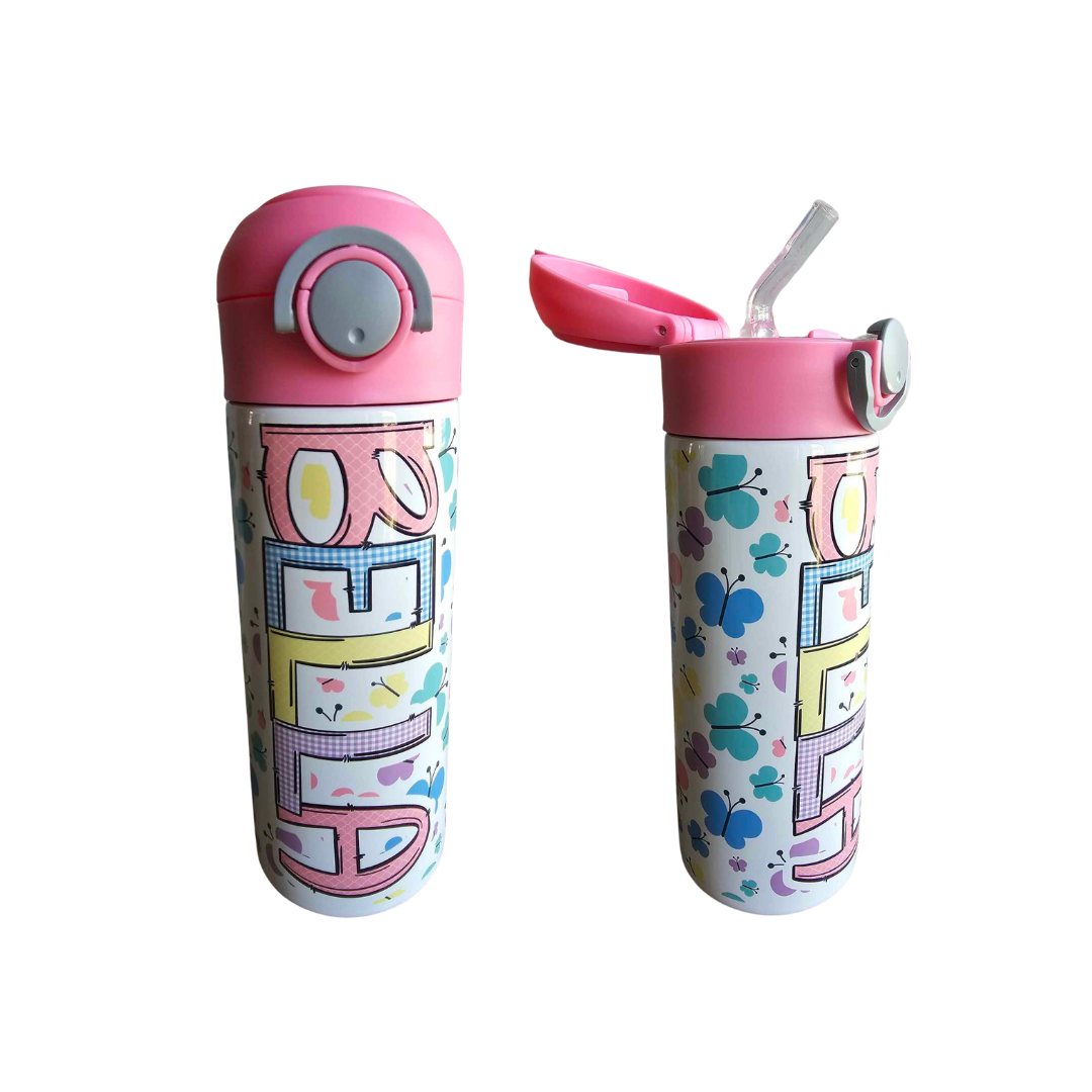 Pastel Butterflies Flip Top Water Bottle - Personalized