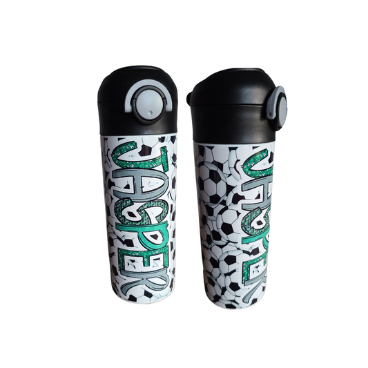 Soccer Personalized Water Bottle - 12 oz Flip Top Water Bottle with Straw