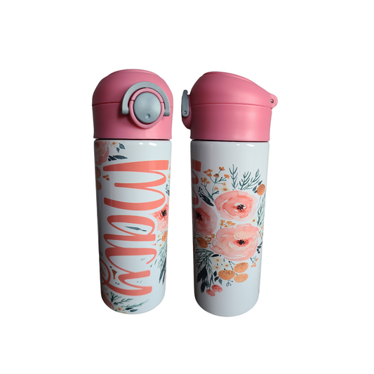 Coral Floral Flip Top Water Bottle - Personalized