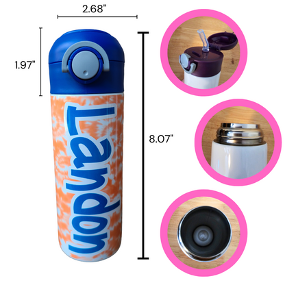 Orange and Blue Tie Dye Personalized Water Bottle