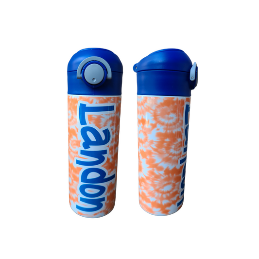 Orange and Blue Tie Dye Personalized Water Bottle