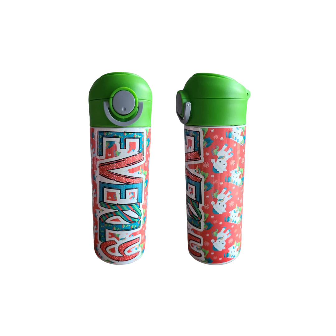 Christmas Unicorns Flip Top Water Bottle - Personalized