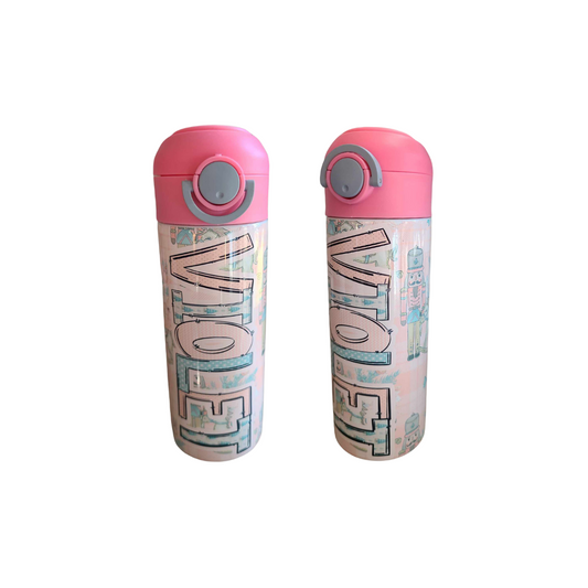 Nutcracker Pink Flip Top Water Bottle - Personalized