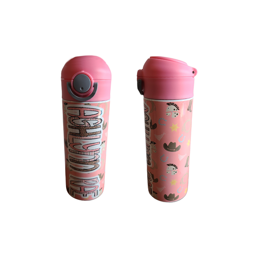 Personalized Pink Horses Water Bottle - 12 oz Flip Top Water Bottle with Straw