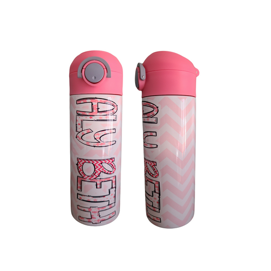 Pink Chevron Themed Personalized Water Bottle