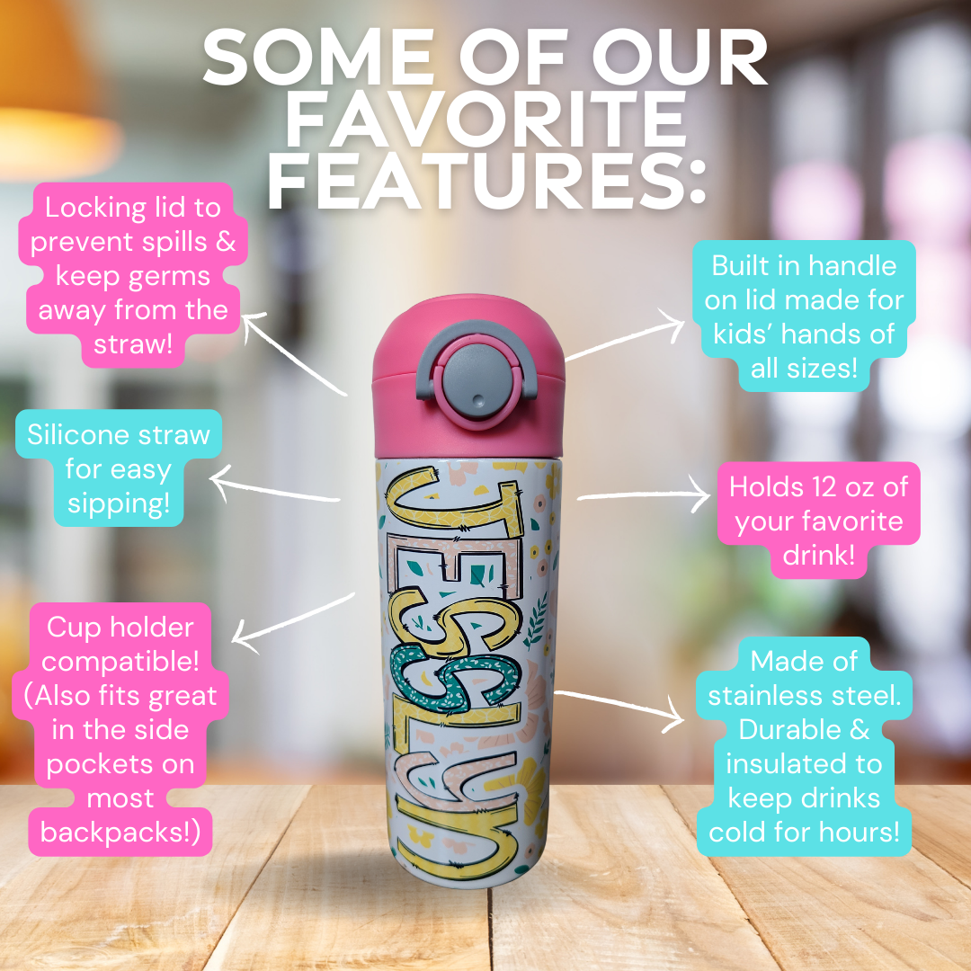 Blush Floral Flip Top Water Bottle - Personalized
