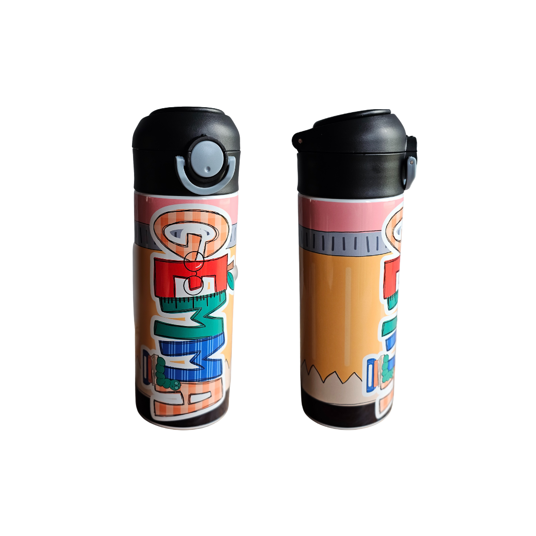 Pencil Themed Personalized 12 oz Flip Top Water Bottle with Straw