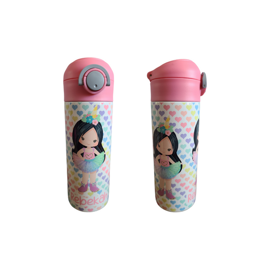 Rainbow Tutu Unicorn Girl Water Bottle - 12 oz Flip Top Water Bottle with Straw