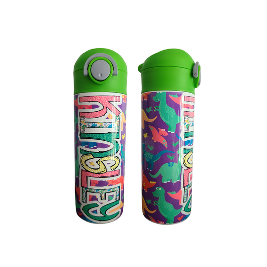 Purple Dinosaur Flip Top Water Bottle - Personalized