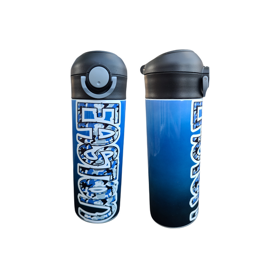 Blue Camouflage Flip Top Water Bottle - Personalized
