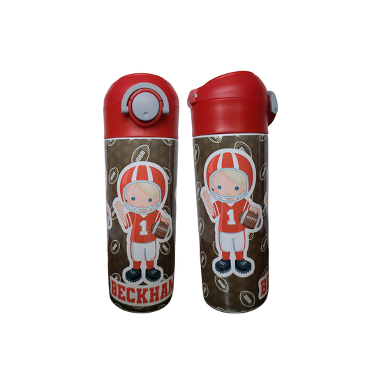 Personalized Football Water Bottle - 12 oz Flip Top Water Bottle with Straw