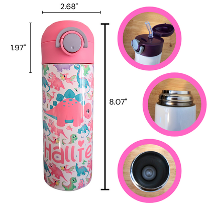 Pink Dinosaur Personalized Water Bottle